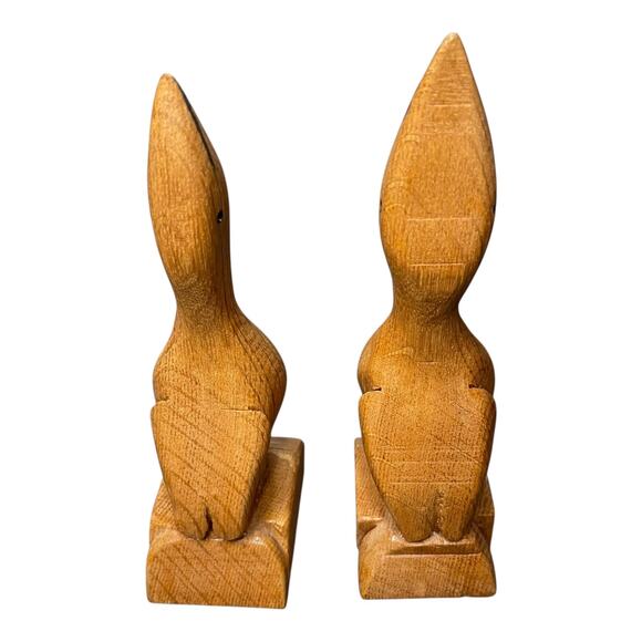 Vintage Hand Carved Wooden Egret Bird Sculptures – Pair of Mid-Century Figurines - Picture 4 of 11